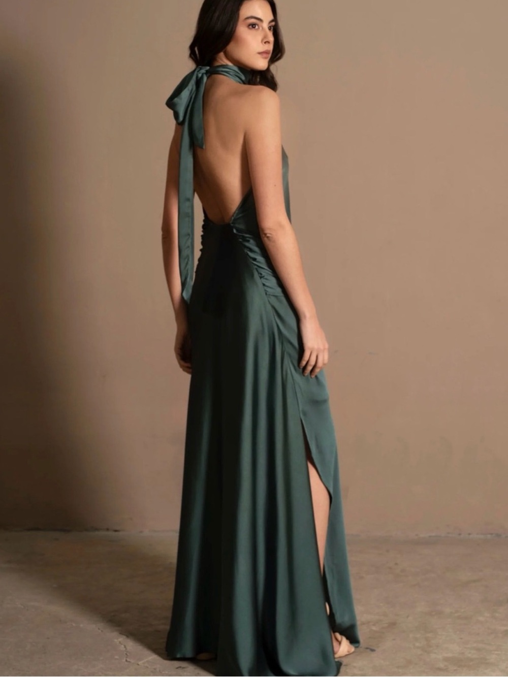 High-Neck Maxi Dress with Front Knot in Deep Teal